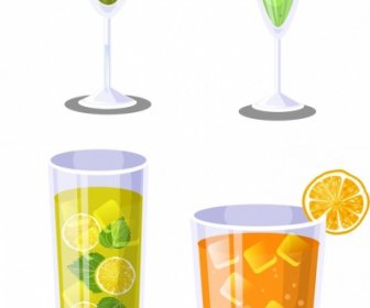 Cocktail Glasses Icons Kiwi Orange Decor Modern Design