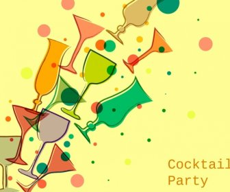 Cocktail Party Di Vetro Pubblicità Icone Arredamento Colorato Piatto