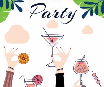 Cocktail Party Banner Raising Hands Glass Icons Decoration