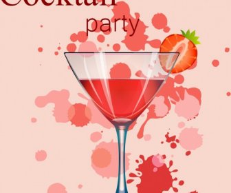 Cocktail-Party Banner Weinglas Erdbeer Grunge Dekor