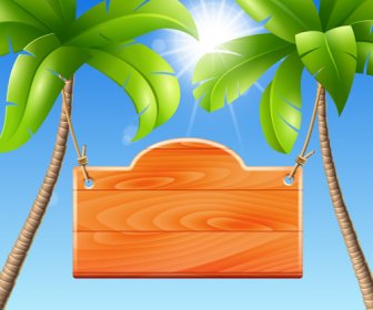 Coconut Tree And Wooden Boards Vector