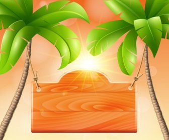 Coconut Tree And Wooden Boards Vector