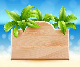 Kokospalme Und Holzbretter Vektor