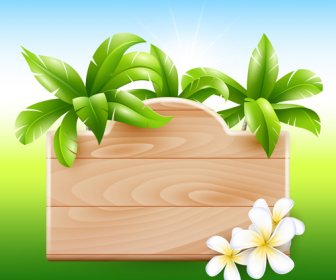 Kokospalme Und Holzbretter Vektor