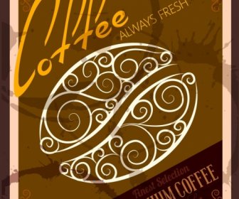 دعاية قهوة براون Grungy ديكور منحني الفول رمز