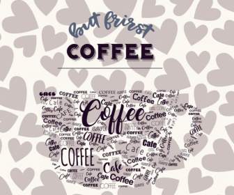 Coffee Advertisement Hearts Background Calligraphic Cup Layout