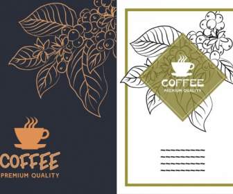 Coffee Advertisement Sets Silhouette Leaves Sketch Cup Icon