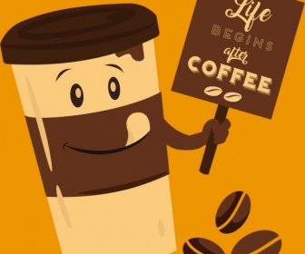 Coffee Advertisement Stylized Glass Beans Icons Decor