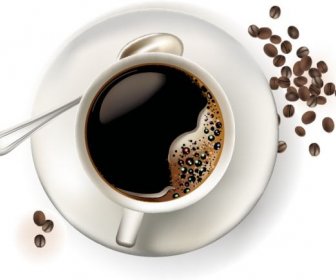 コーヒー広告背景カップ豆アイコン現実的な内装