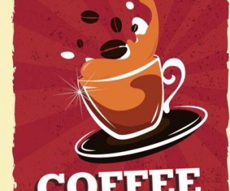 Kahve Reklam Afiş Fincan Fasulye Simgeleri Retro Tasarım