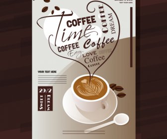 Kahve Reklam Afişi Süslü Fincan Metinleri Kalp Düzeni