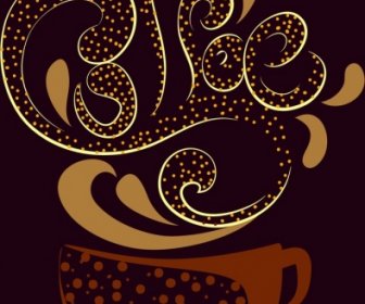 Coffee Advertising Cup Beans Icon Curves Calligraphy Design
