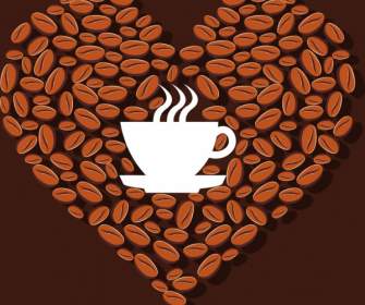 Coffee Advertising Cup Silhouette Bean Icons Heart Layout