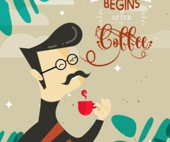 Coffee Advertising Relaxing Man Icon Classical Design