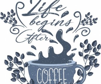 Реклама кофе брызг Кубок лист иконок ретро дизайн