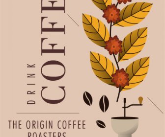 Kaffee Banner Vorlage Blättert Tasse Bohnen Skizze