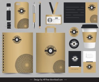 Coffee Brand Identity Sets Elegant Brown Logo Decor