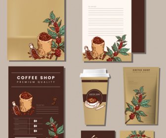 Kaffee-Branding-Identität Setzt Retro Handgezeichnetes Dekor