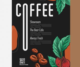 Kaffee Broschüre Vorlage Elegantes Dunkles Design Handgezeichnet Klassisch