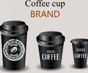 Coffee Cup Icons 3d Shiny Black Design