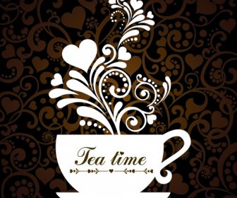 Coffee Cup With Floral Background Vector