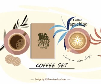 Coffee Decor Elements Cup Menu Sketch Flat Design