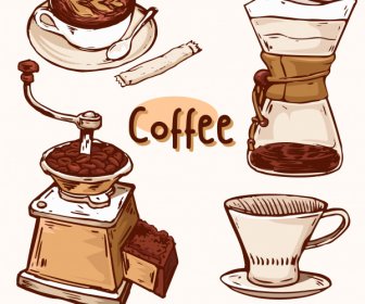 Coffee Design Elements Retro Handdrawn Sketch