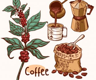 Kaffee Design Elemente Retro Handgezeichnete Skizze
