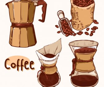 Coffee Design Elements Retro Handdrawn Sketch
