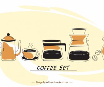 Coffee Design Elements Retro Handdrawn Symbols Sketch