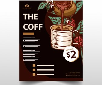 Kaffee Flyer Vorlage Dunkle Retro Handgezeichnetes Dekor