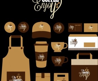 커피 정체성 어두운 갈색 디자인 다양 한 아이콘을 설정