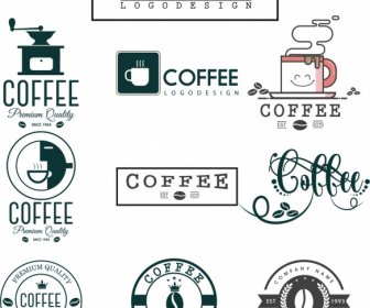 咖啡標識集平面設計各種形狀隔離