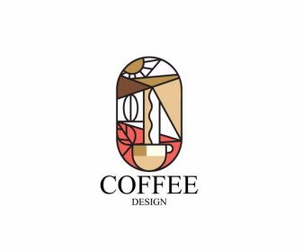 кофейный логотип шаблон чашки с фасоли эскиз геометрический дизайн