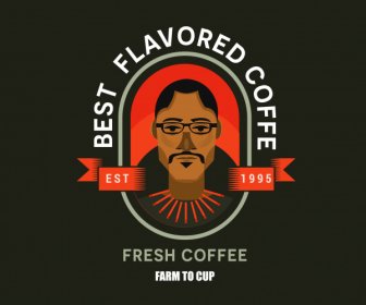 Kaffee-Logo-Vorlage Mann Porträt Dekor Flach Klassisch