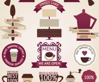 Coffee Menu Labels And Ribbon Banner Vector