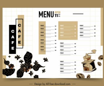 шаблон меню кофе яркий дизайн бобы листья эскиз