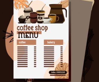 шаблон кофейного меню элегантный плоский коричневый декор