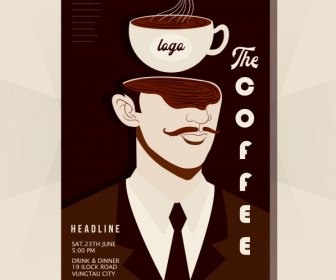 Coffee Poster Template Cup Man Icons Dark Classic