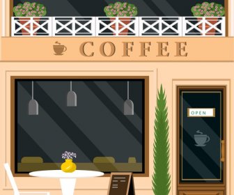 Coffee Shop Facade Design In Color Style