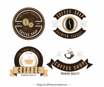 Coffee-Shop-Logotypen Dunkel Helle Flache Dekor