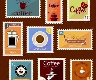 Coffee Stamps Collection Design With Vintage Style