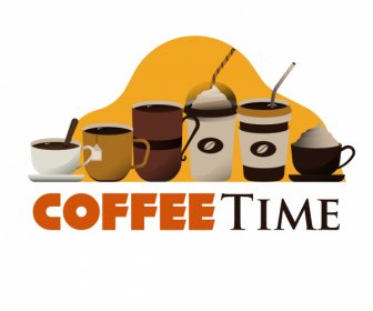 Coffee Time Advertising Banner Cups Sizes Sketch