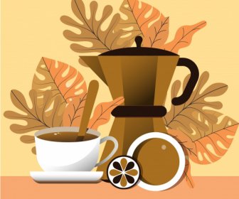 Coffee Time Background Colored Retro Flat Sketch