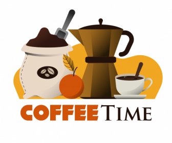 Coffee Time Banner Colored Classic Flat Design