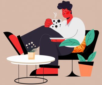 кофе время картина расслабленной человек эскиз мультипликационный персонаж