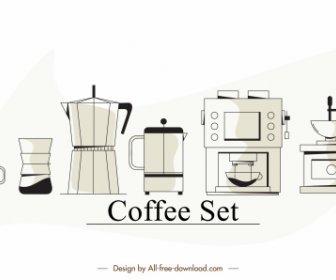 コーヒー ツール要素クラシック フラット スケッチ