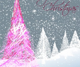 Malam Natal Dingin Dengan Pohon-pohon Abstrak Dan Salju