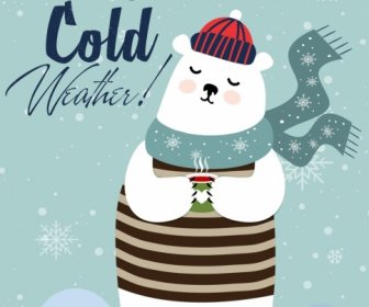 Cold Winter Drawing Stylized White Bear Calligraphy Decor