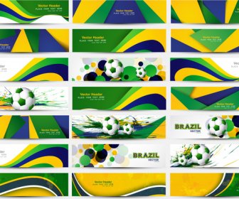 Koleksi Banner Dan Header Ditetapkan Brasil Bendera Warna Konsep Presentasi Vektor Desain